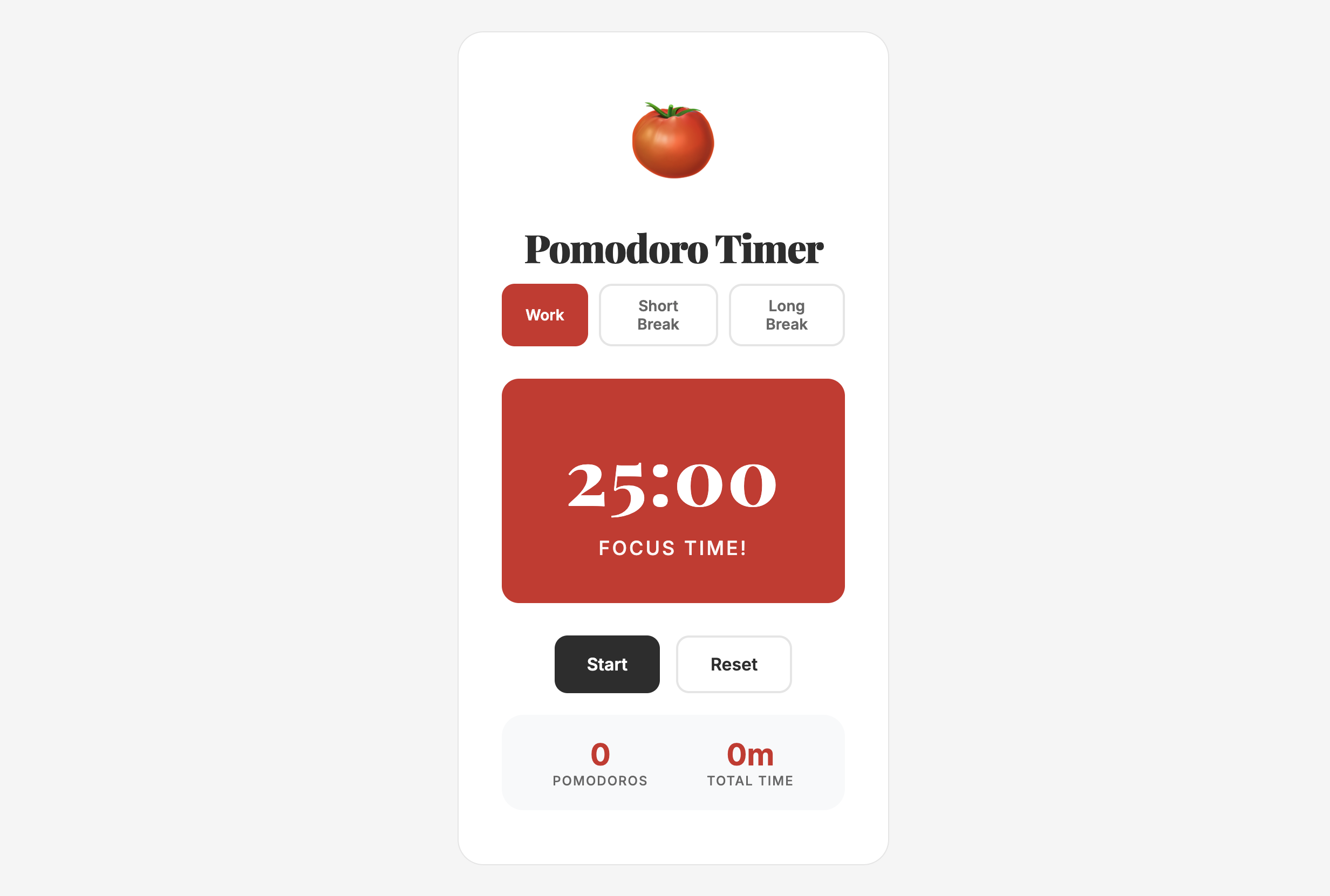 Pomodoro Timer card
