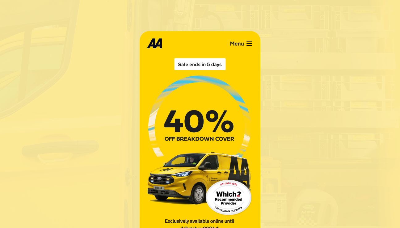 Van UI for hero banners in Breakdown Cover landing page