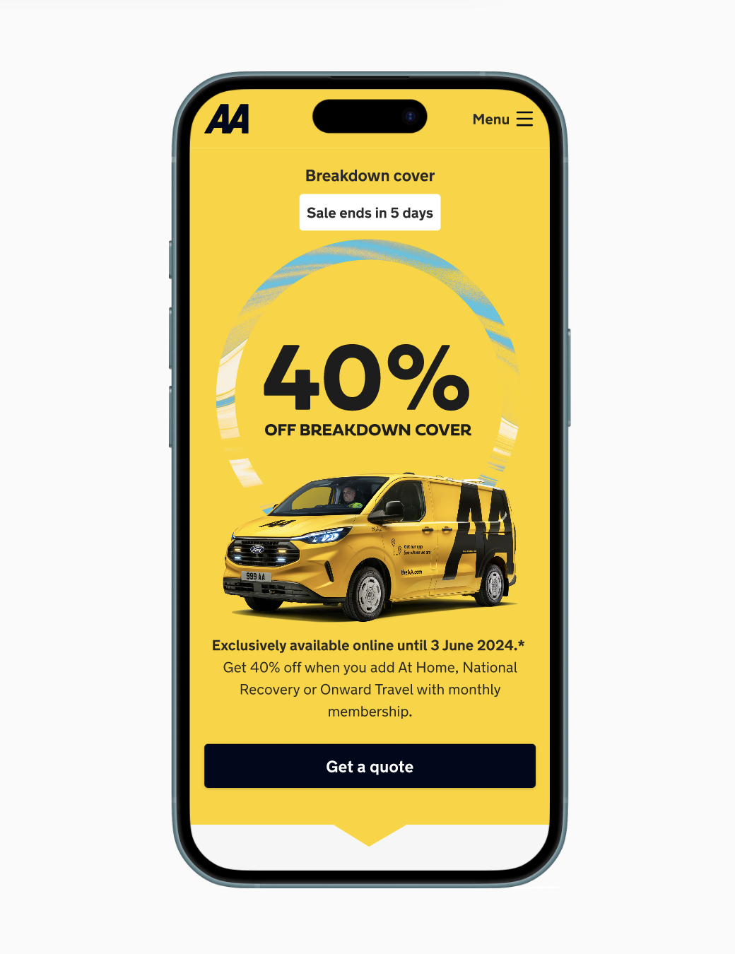 Phone frame showing the AA's new storefront